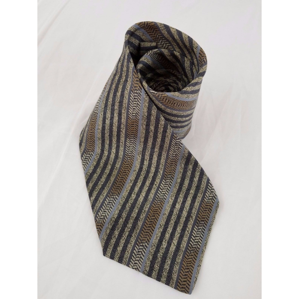 Lancel Paris Neck Tie Striped Beige Gray Tan
